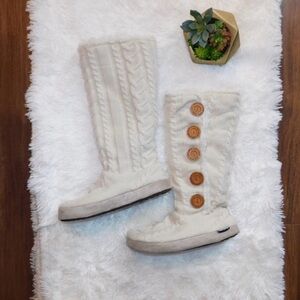 Muk Luks Knit Button-Accent Slippers